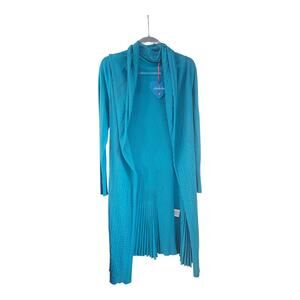 NWT Lien & Giel Womens S/M Long Cardigan Sweater Blue L/S Accordion Pleats